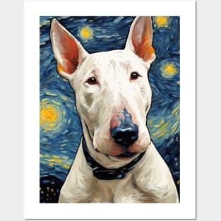 Bull Terrier Dog Breed Painting in a Van Gogh Starry Night Art Style Posters and Art